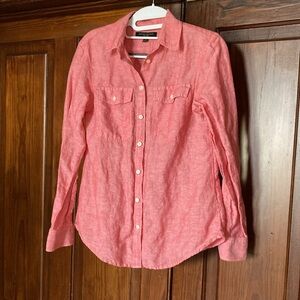 Banana Republic Women’s Chambray Soft Wash Linen Cotton Red Button Down Shirt XS